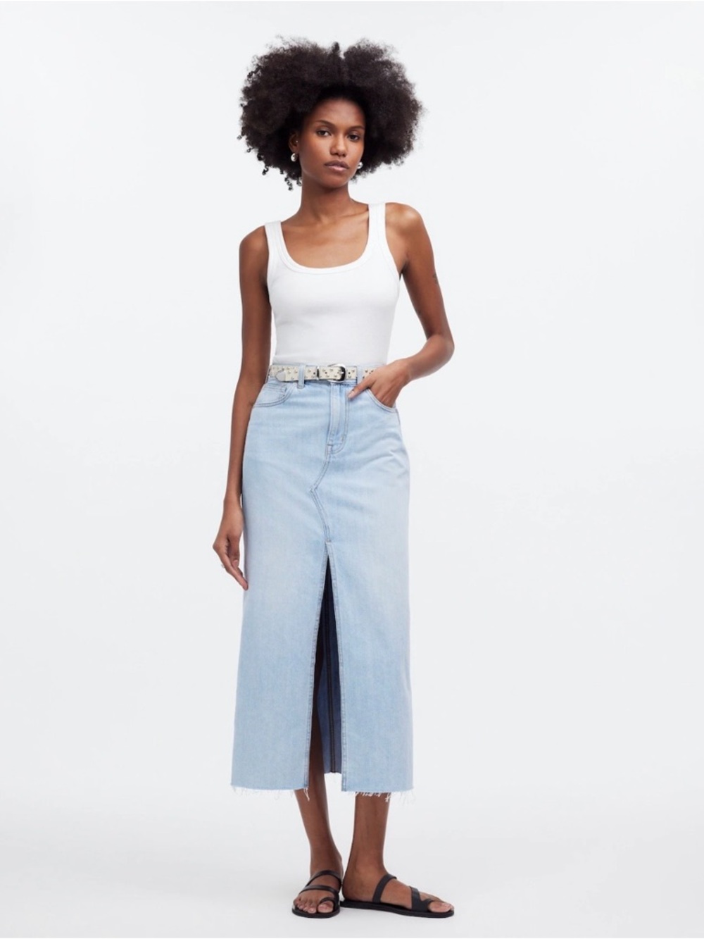 Madewell Light Blue Denim Midi Skirt with  Front Slit - size 31. Gently used